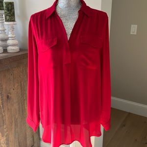 Ann Taylor "Camp shirt" polyester blouse, size large, red